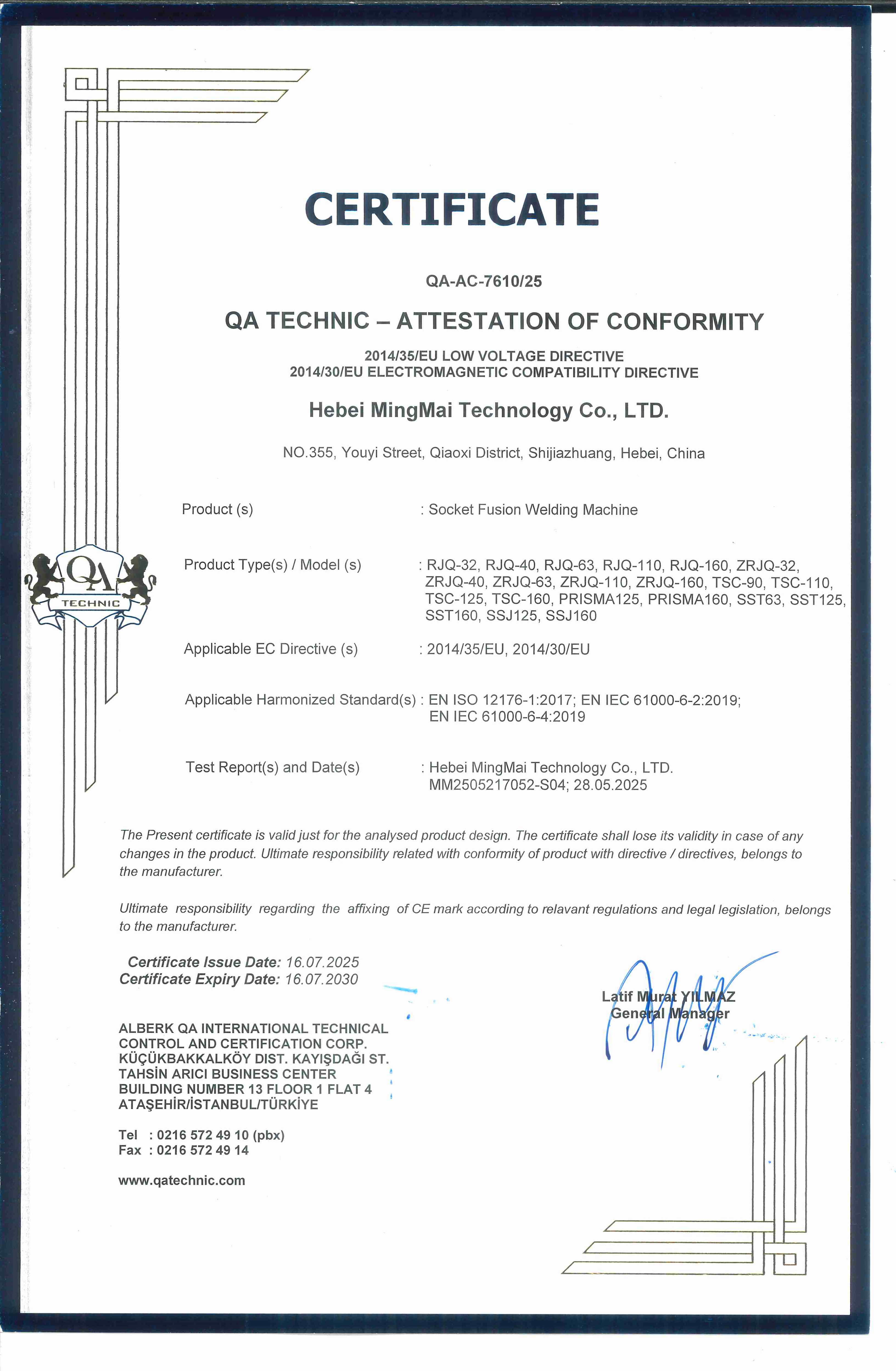 China Hebei Mingmai Technology Co.,Ltd Zertifizierungen