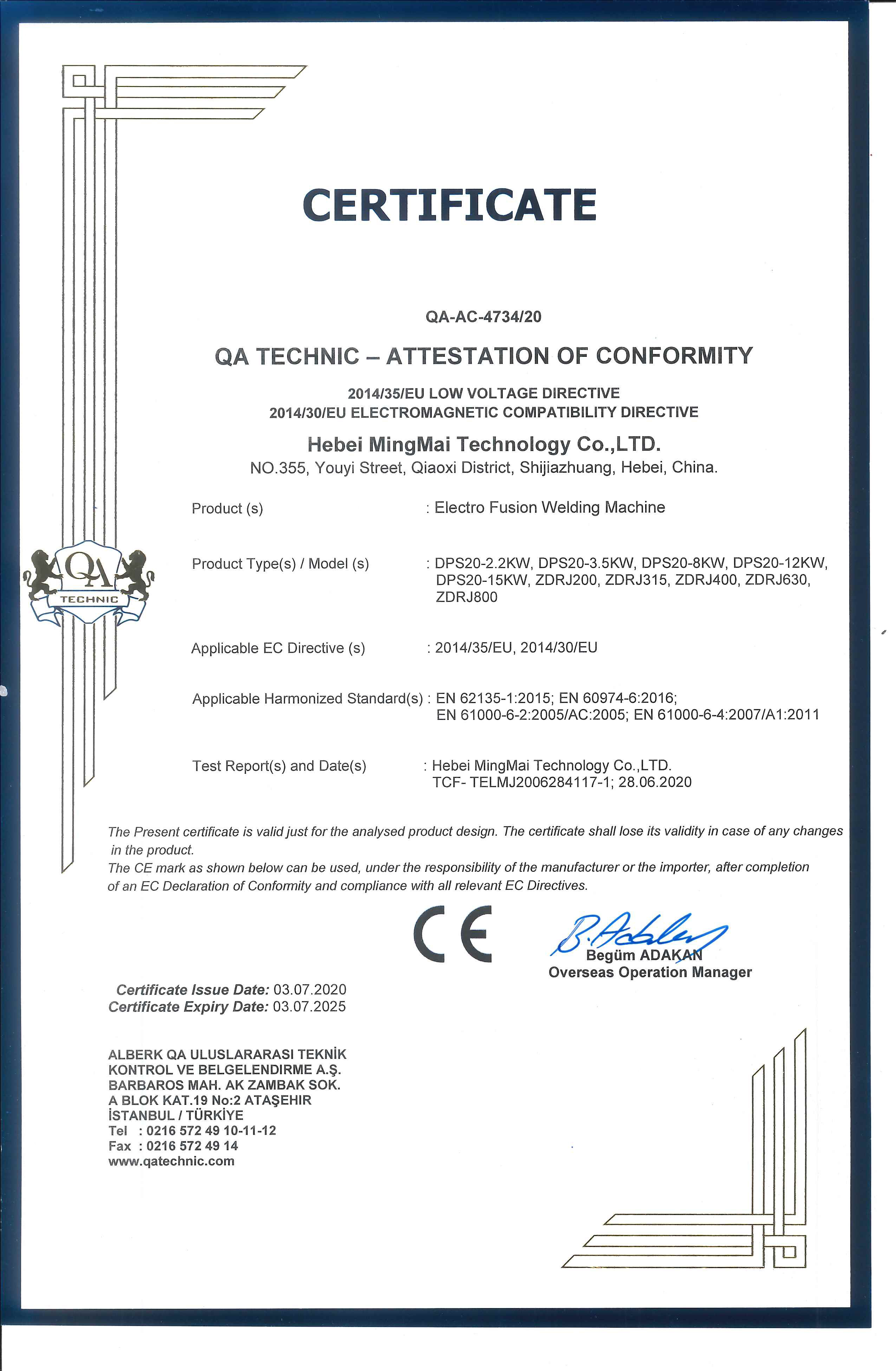 China Hebei Mingmai Technology Co.,Ltd Zertifizierungen